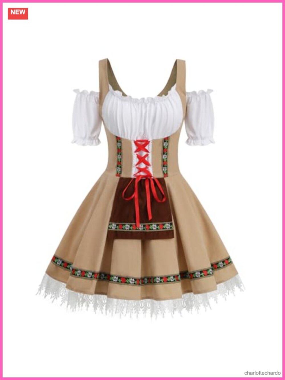 Women's Bavarian Dirndl Dress Off-Shoulder Oktoberfest Halloween Costume Puff